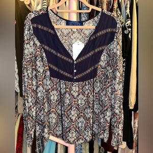 Blue Rain Navy Blue Boho Top